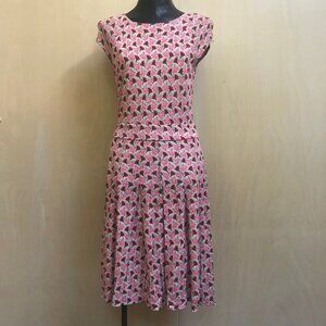 Tory Burch Sophia A-line Knee Length Dress with Pink Bird & Floral Print Size S